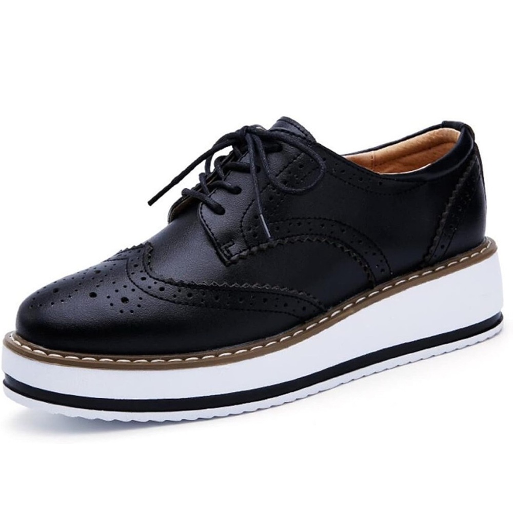 Black Lace-Up Platform Wingtip Oxford Boots